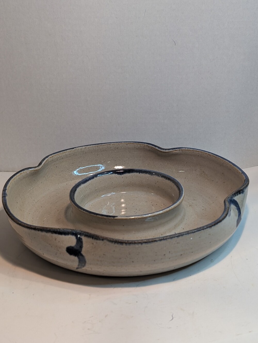 Signed Hand Thrown Pottery Serving Dish Chip And Dip.